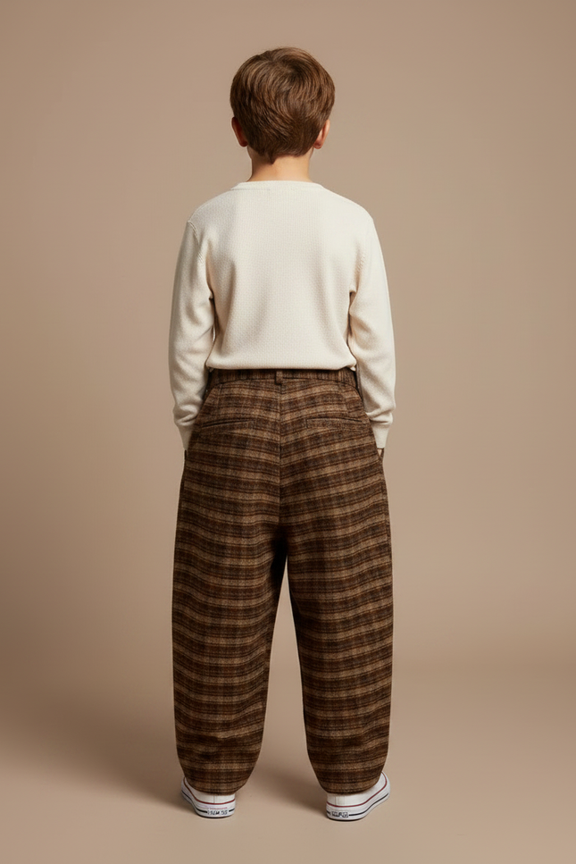 Pantalon Carreaux Marron - Tweed - vue 2