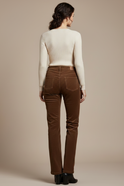 Pantalon Marron Côtelé Droit Taille Haute Casual - Cordé - vue 2