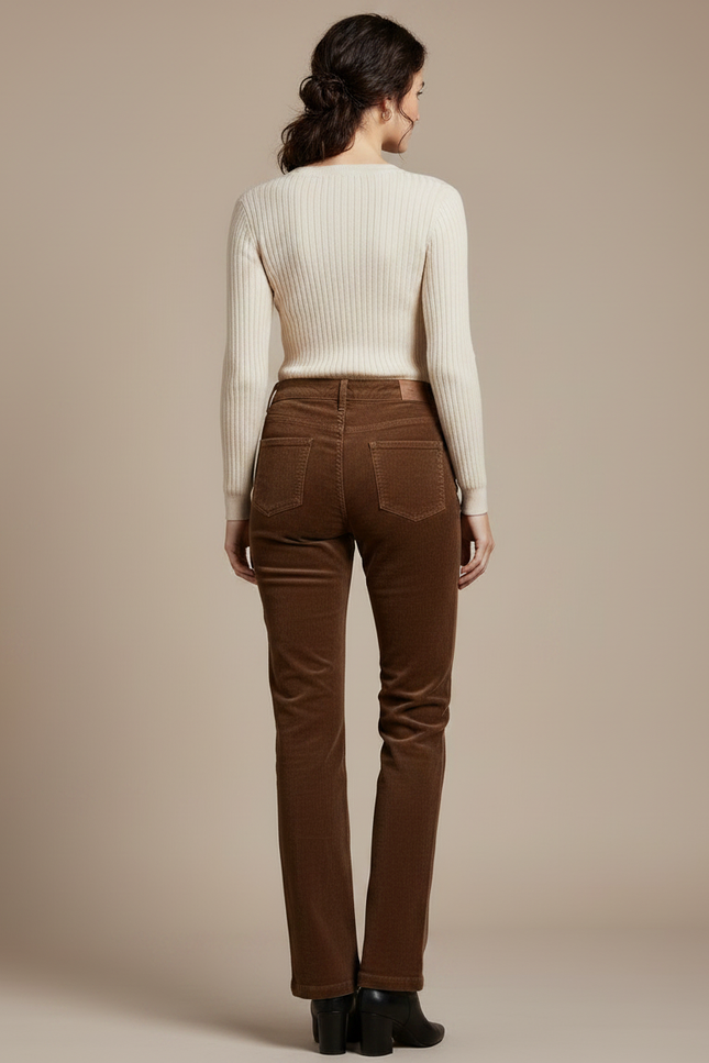 Pantalon Marron Côtelé Droit Taille Haute Casual - Cordé - vue 2