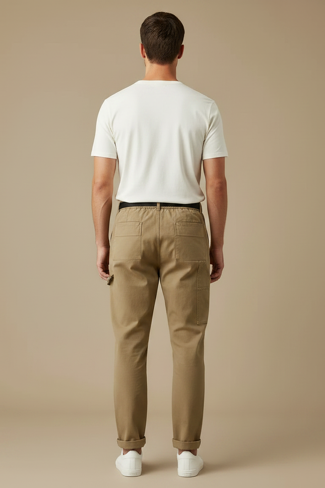 Pantalon Marron Cargo Coton Décontracté Homme Ceinture - Kaki - vue 2