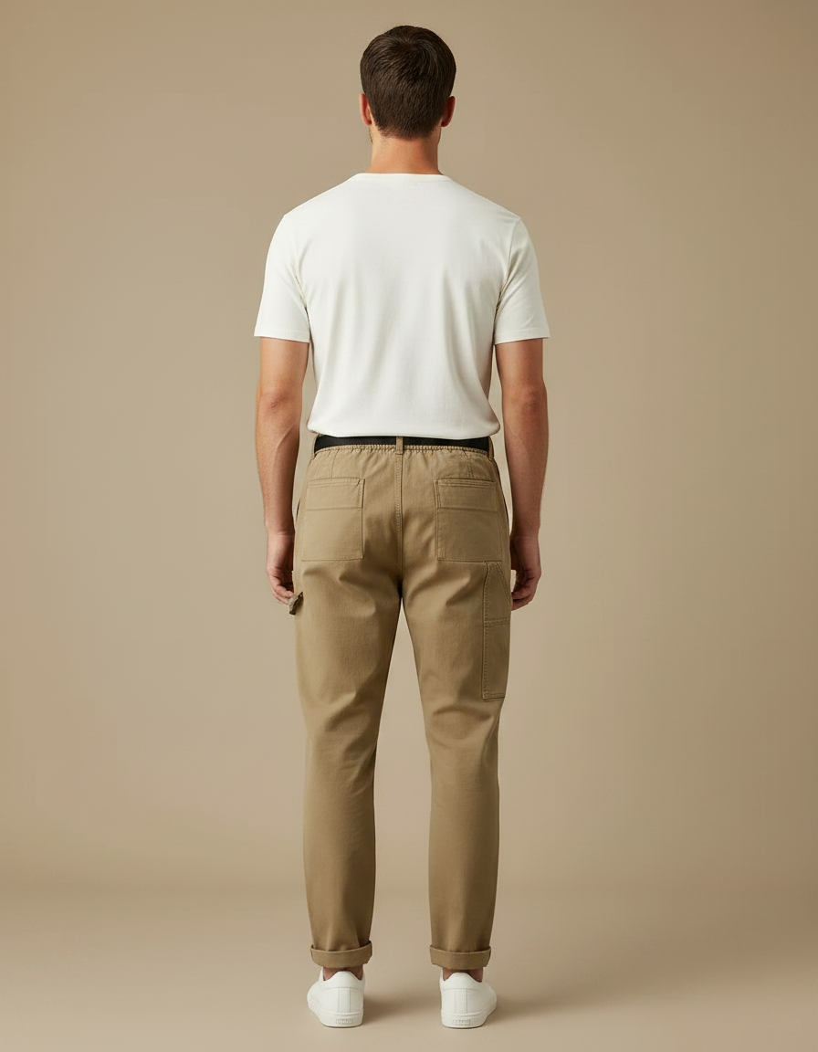 Pantalon Marron Cargo Coton Décontracté Homme Ceinture - Kaki - vue 2