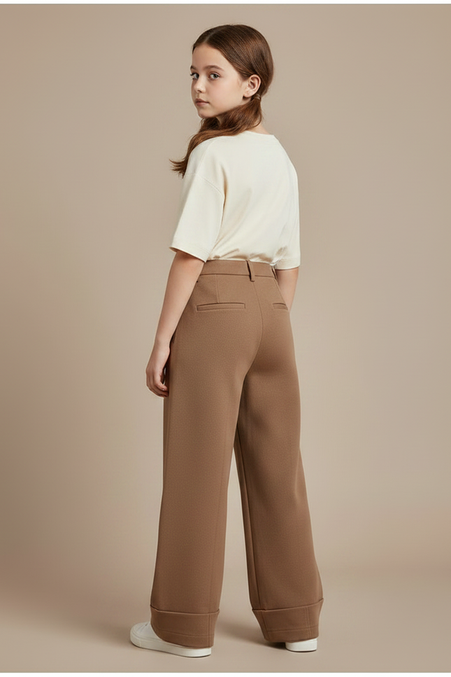 Pantalon Marron Ample Droit Élégant Décontracté - Laine - vue 2
