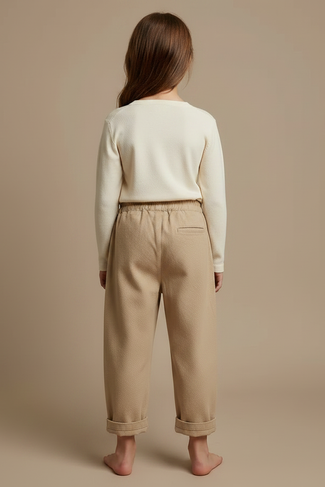 Pantalon Marron Ample Décontracté Enfant Coton Élastiqué - Beige Molleton - vue 2
