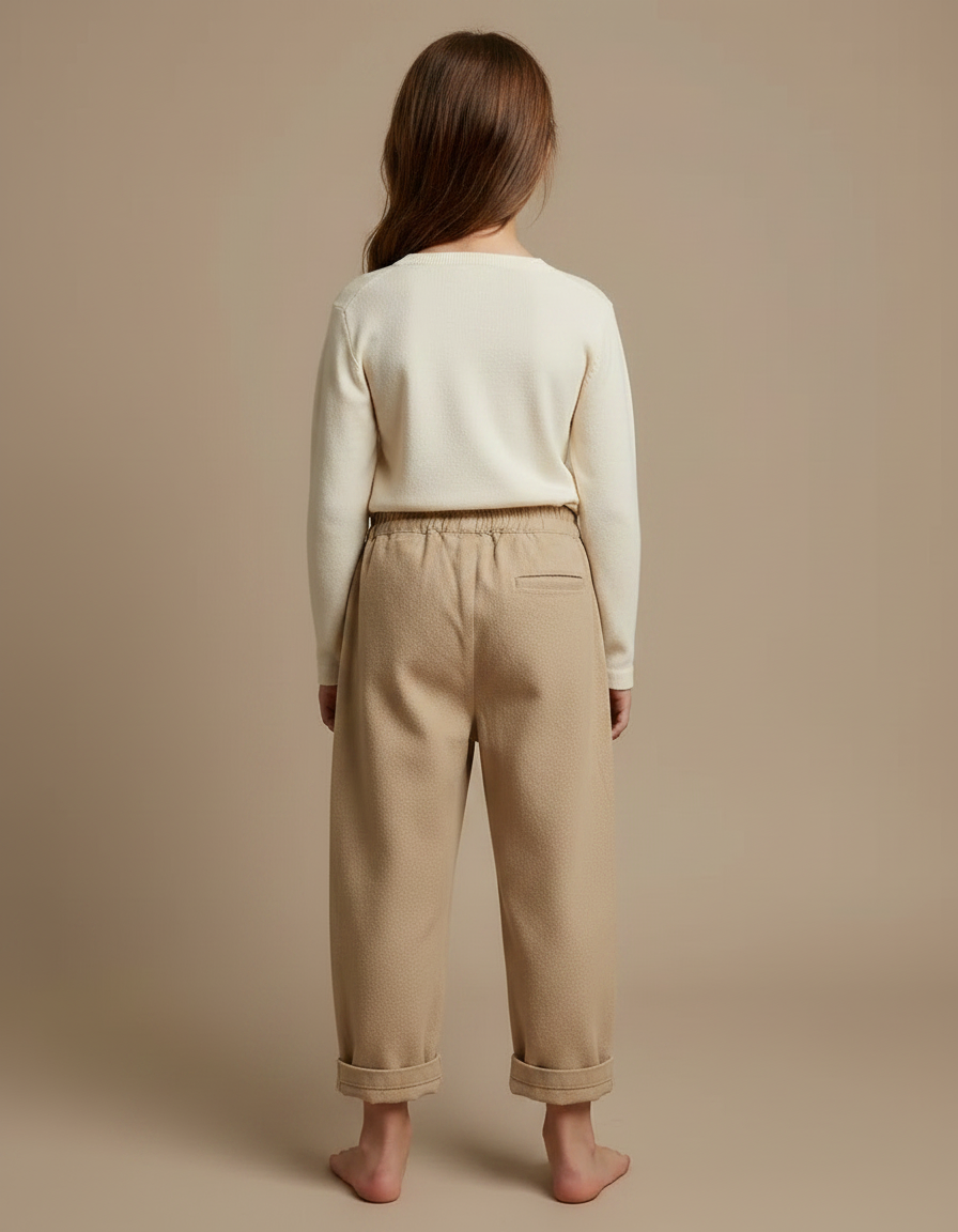 Pantalon Marron Ample Décontracté Enfant Coton Élastiqué - Beige Molleton - vue 2