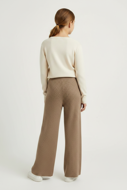 Pantalon Marron Ample Tricoté Côtelé Enfant Confortable - Maille - vue 2