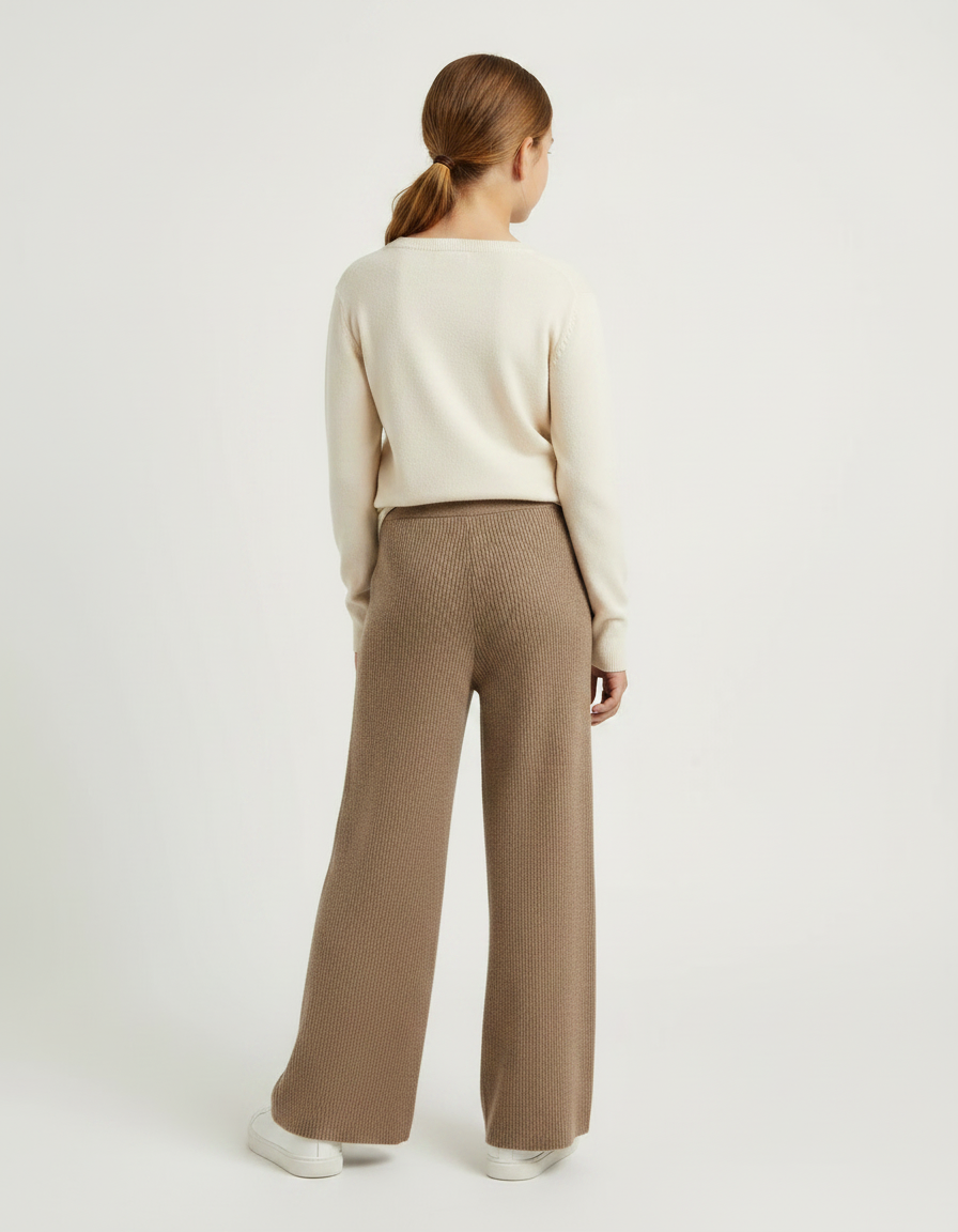 Pantalon Marron Ample Tricoté Côtelé Enfant Confortable - Maille - vue 2