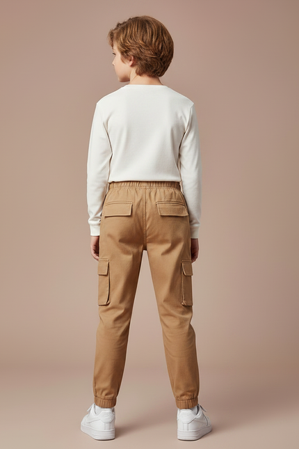 Pantalon Marron Cargo Ample Taille Élastique Enfant - Toile - vue 2