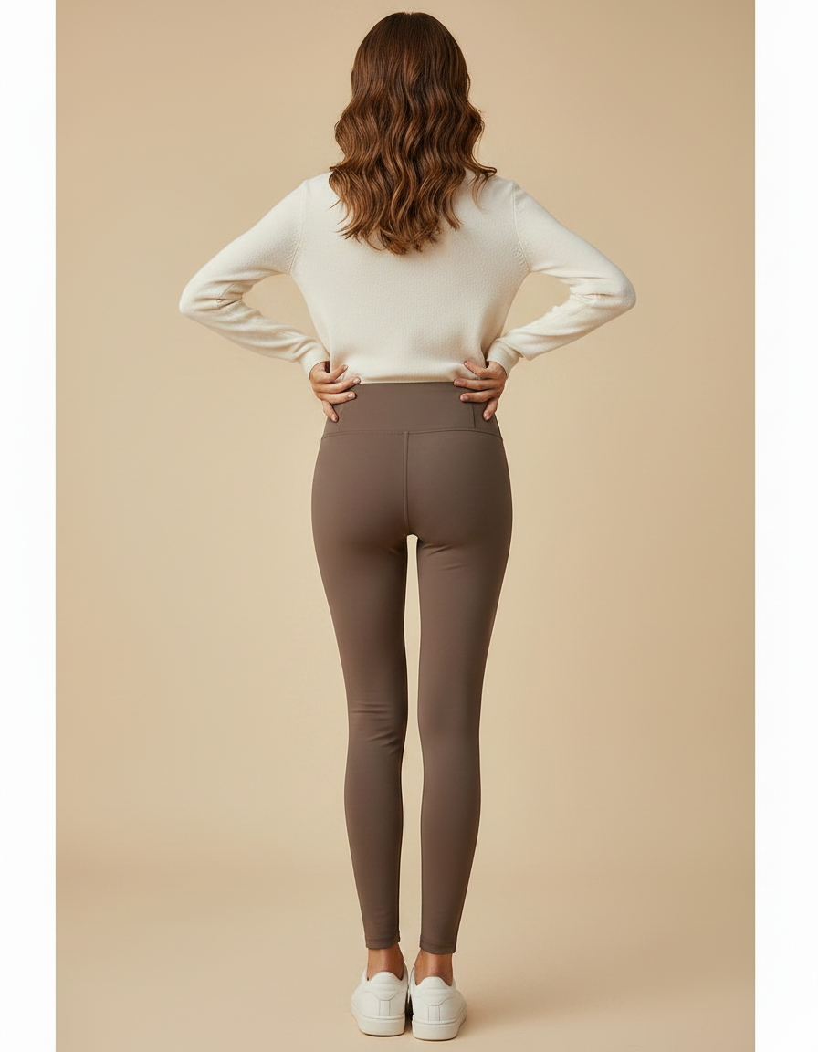 Pantalon Marron Moulant Thermique Polaire Taille Haute - Molleton - vue 2