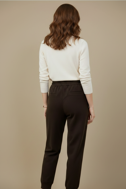 Pantalon Marron Côtelé Droit Épais Taille Haute Femme - Cordé - vue 2