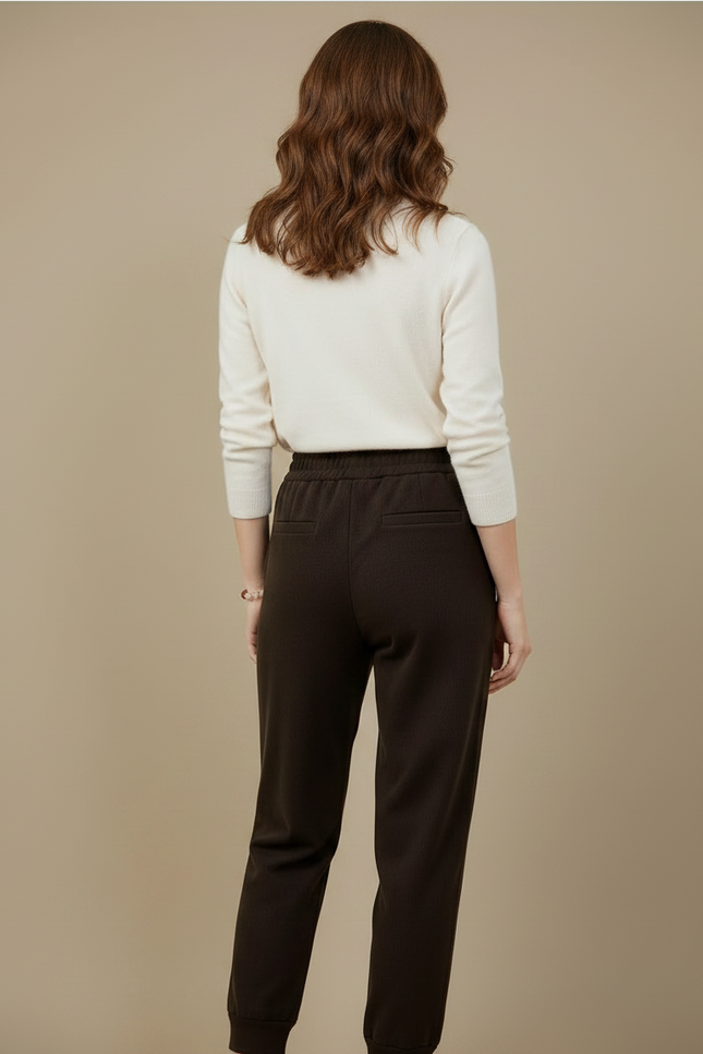 Pantalon Marron Côtelé Droit Épais Taille Haute Femme - Cordé - vue 2