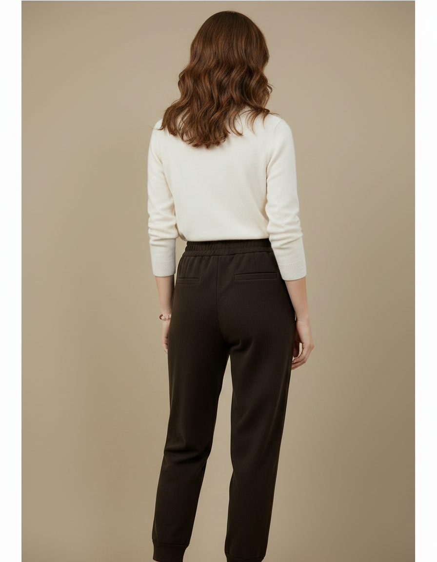 Pantalon Marron Côtelé Droit Épais Taille Haute Femme - Cordé - vue 2