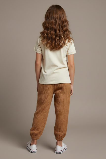 Pantalon Marron Ample Coton Gaufré Décontracté Enfant - vue 2