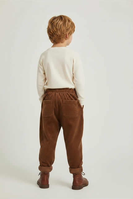 Pantalon Marron Côtelé Droit Enfant Confortable - Cordé - vue 2