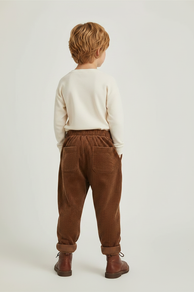 Pantalon Marron Côtelé Droit Enfant Confortable - Cordé - vue 2