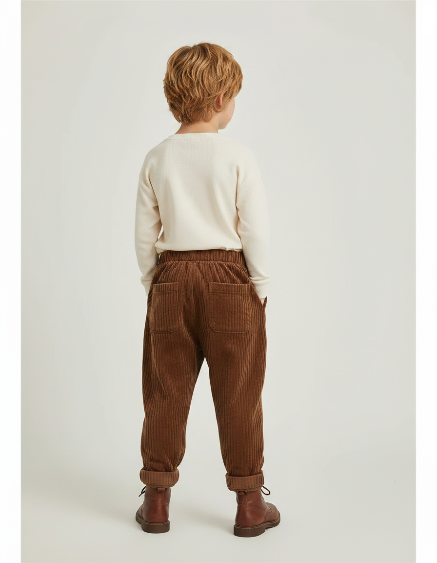 Pantalon Marron Côtelé Droit Enfant Confortable - Cordé - vue 2