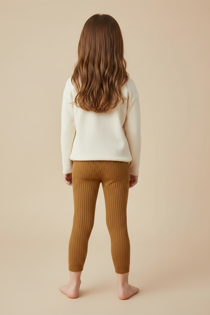 Pantalon Marron Tricoté Enfants Côtelé Confortable Uni - Maille - vue 2