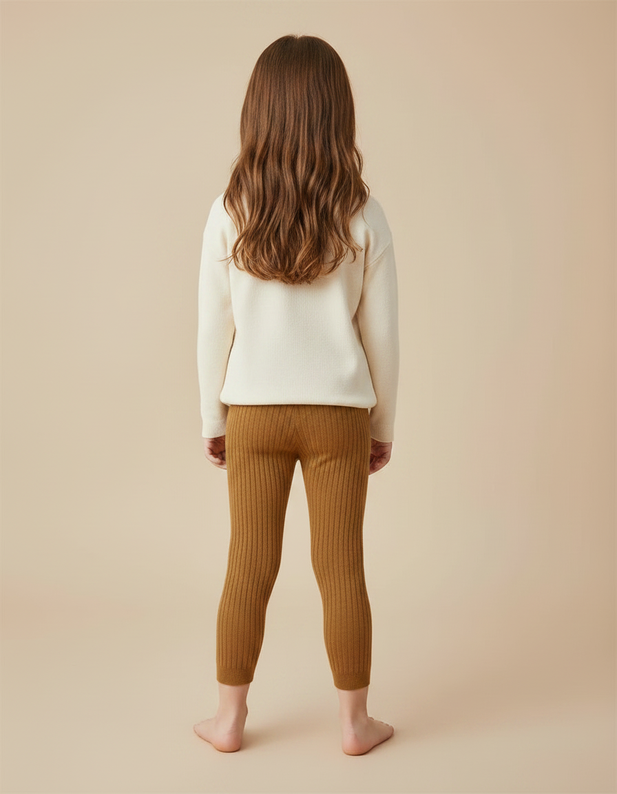 Pantalon Marron Tricoté Enfants Côtelé Confortable Uni - Maille - vue 2