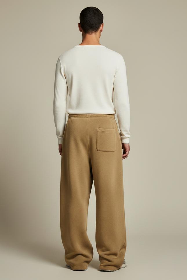 Pantalon Marron Ample Molletonné Décontracté Unisexe Cordon - Camel - vue 2