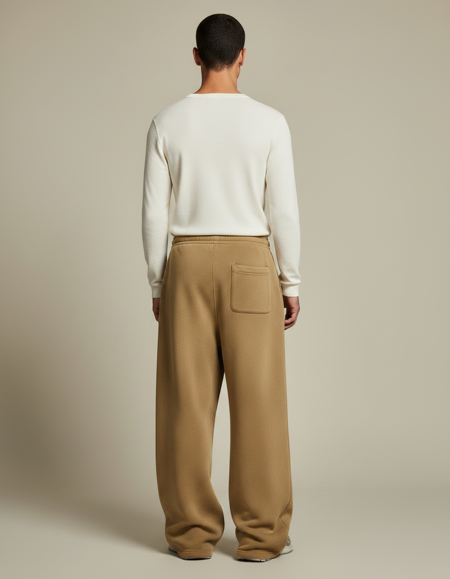 Pantalon Marron Ample Molletonné Décontracté Unisexe Cordon - Camel - vue 2