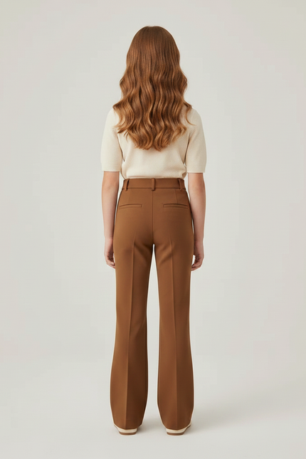 Pantalon Marron Évasé Taille Haute Élégant Enfant - Polyester - vue 2