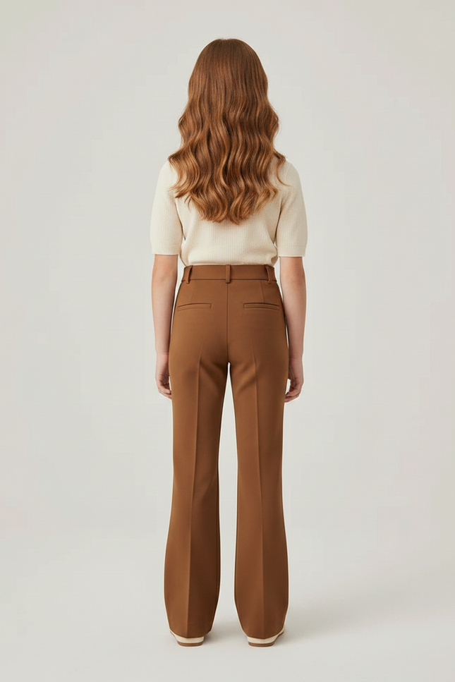 Pantalon Marron Évasé Taille Haute Élégant Enfant - Polyester - vue 2
