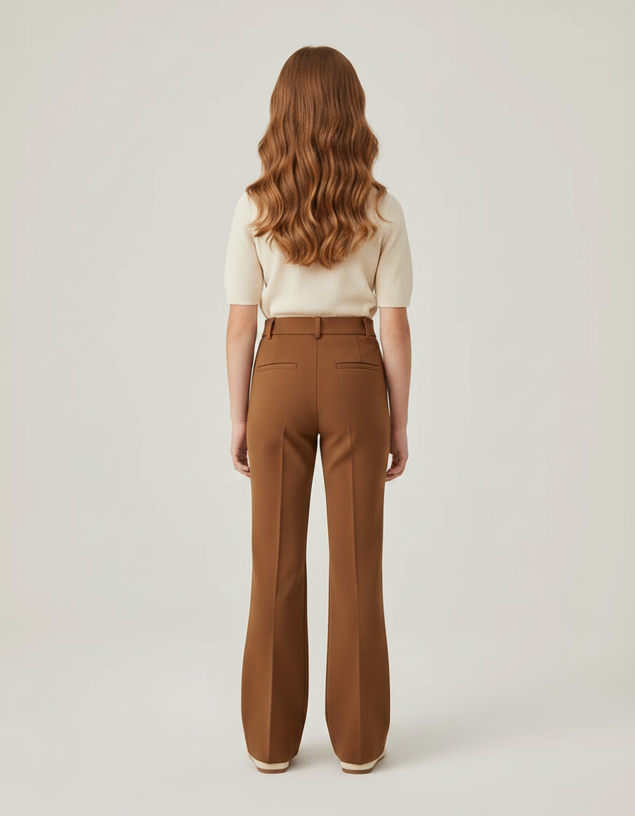 Pantalon Marron Évasé Taille Haute Élégant Enfant - Polyester - vue 2