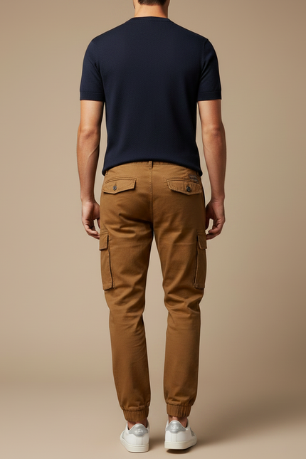 Pantalon Marron Cargo Coton Homme Ajusté Casual - vue 2