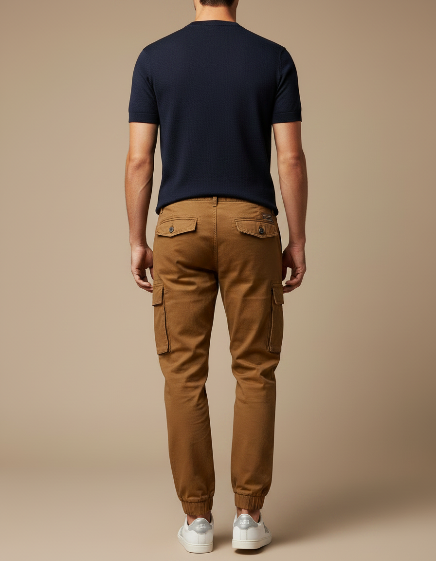 Pantalon Marron Cargo Coton Homme Ajusté Casual - vue 2