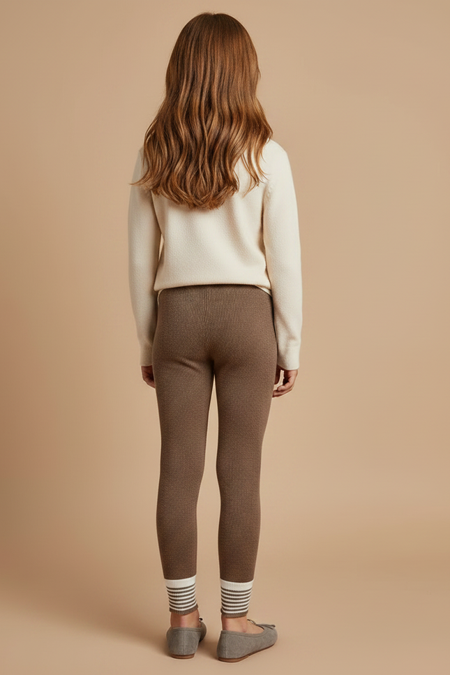 Pantalon Marron Côtelé Tricoté Confortable Fille Rayé - Maille - vue 2