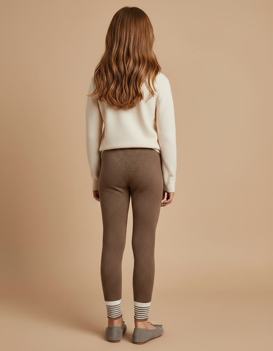 Pantalon Marron Côtelé Tricoté Confortable Fille Rayé - Maille - vue 2
