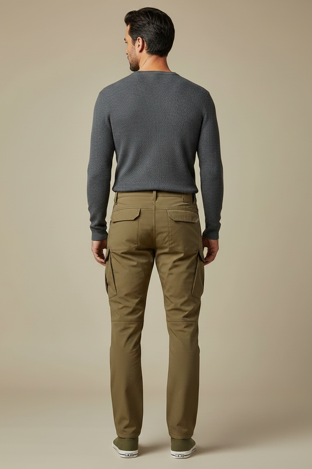 Pantalon Marron Cargo Multipoches Homme Décontracté Ajusté - Kaki Toile - vue 2
