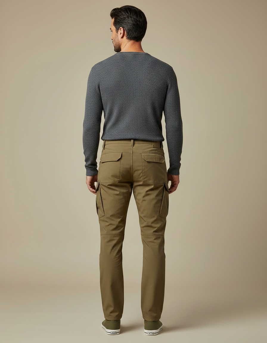 Pantalon Marron Cargo Multipoches Homme Décontracté Ajusté - Kaki Toile - vue 2