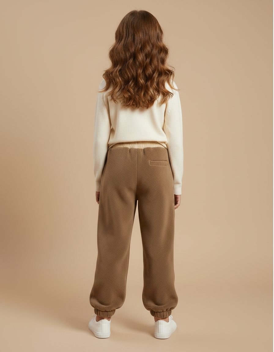 Pantalon Marron Ample Molletonné Enfant Brodé - vue 2
