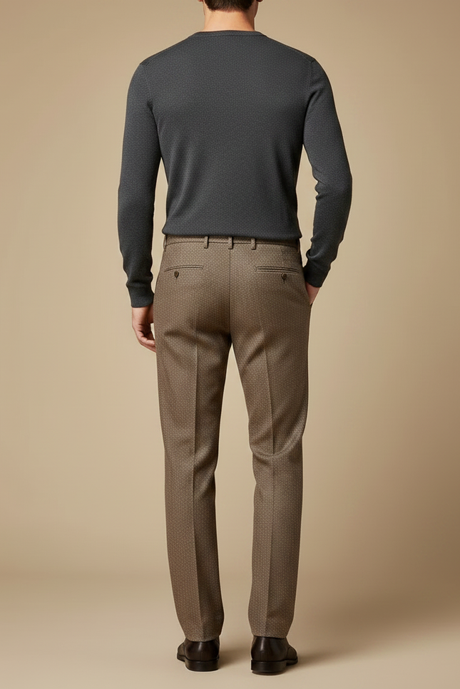 Pantalon Marron Laine Carreaux Droit Décontracté Homme - Tweed - vue 2