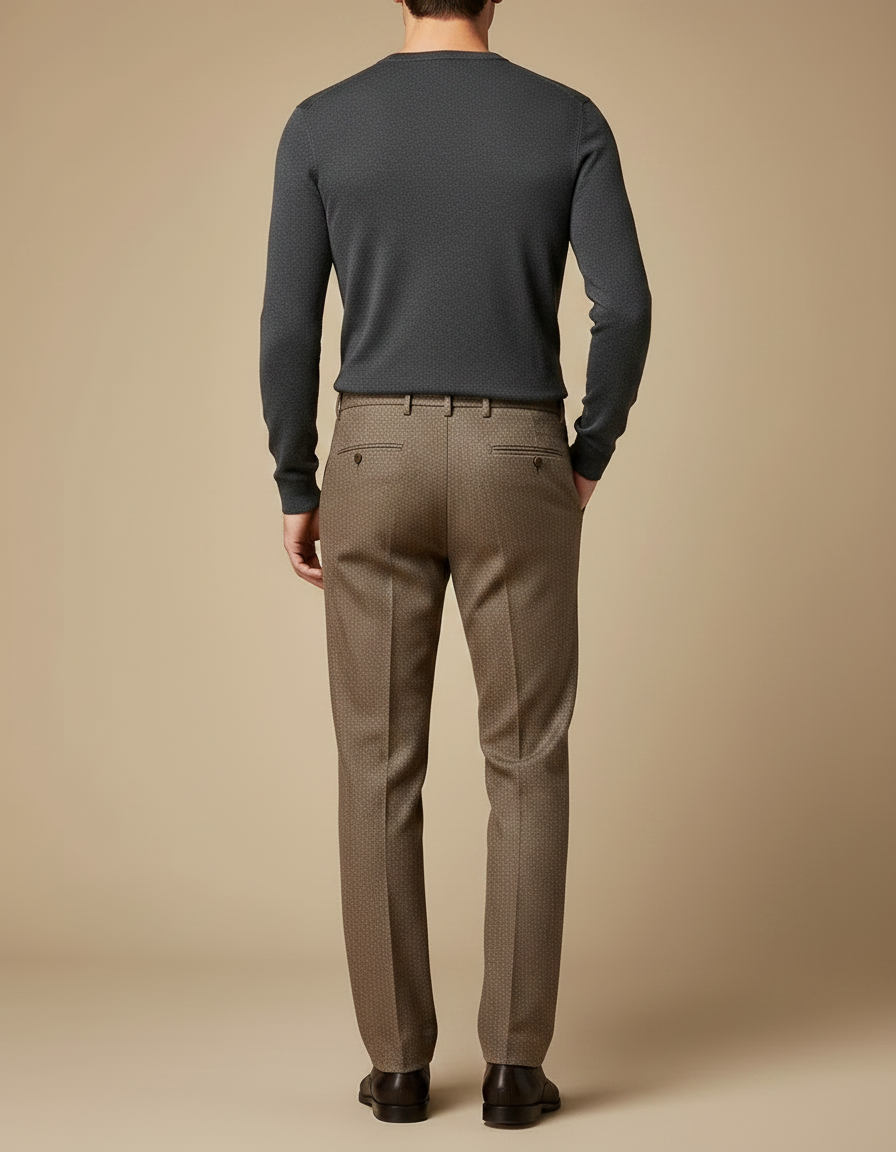 Pantalon Marron Laine Carreaux Droit Décontracté Homme - Tweed - vue 2