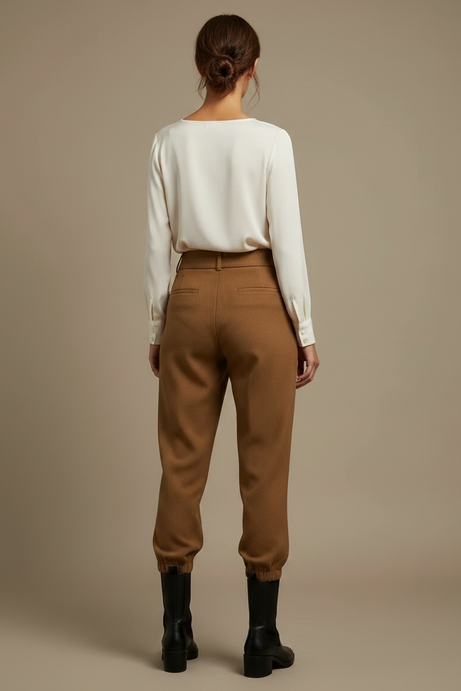 Pantalon Marron Laine Plissé Ample Décontracté Femme - vue 2
