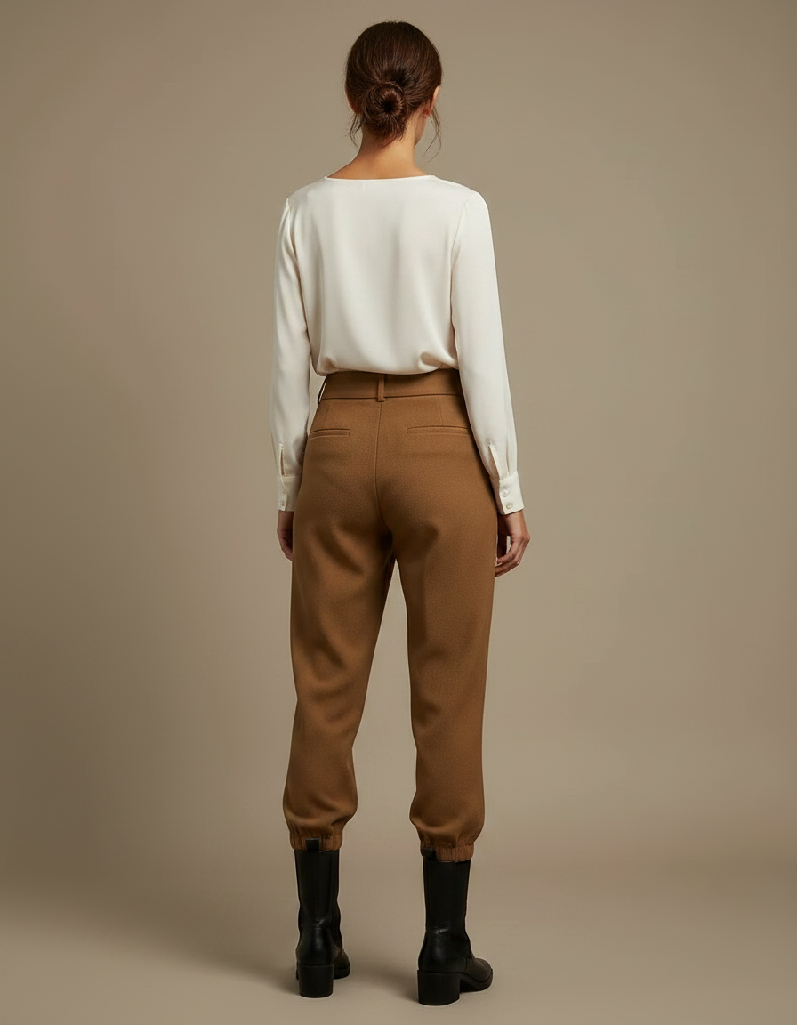 Pantalon Marron Laine Plissé Ample Décontracté Femme - vue 2