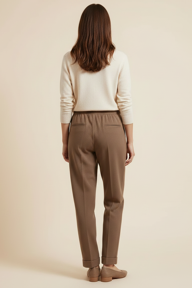 Pantalon Marron Droit Coton Taille Haute Décontracté - Molleton - vue 2