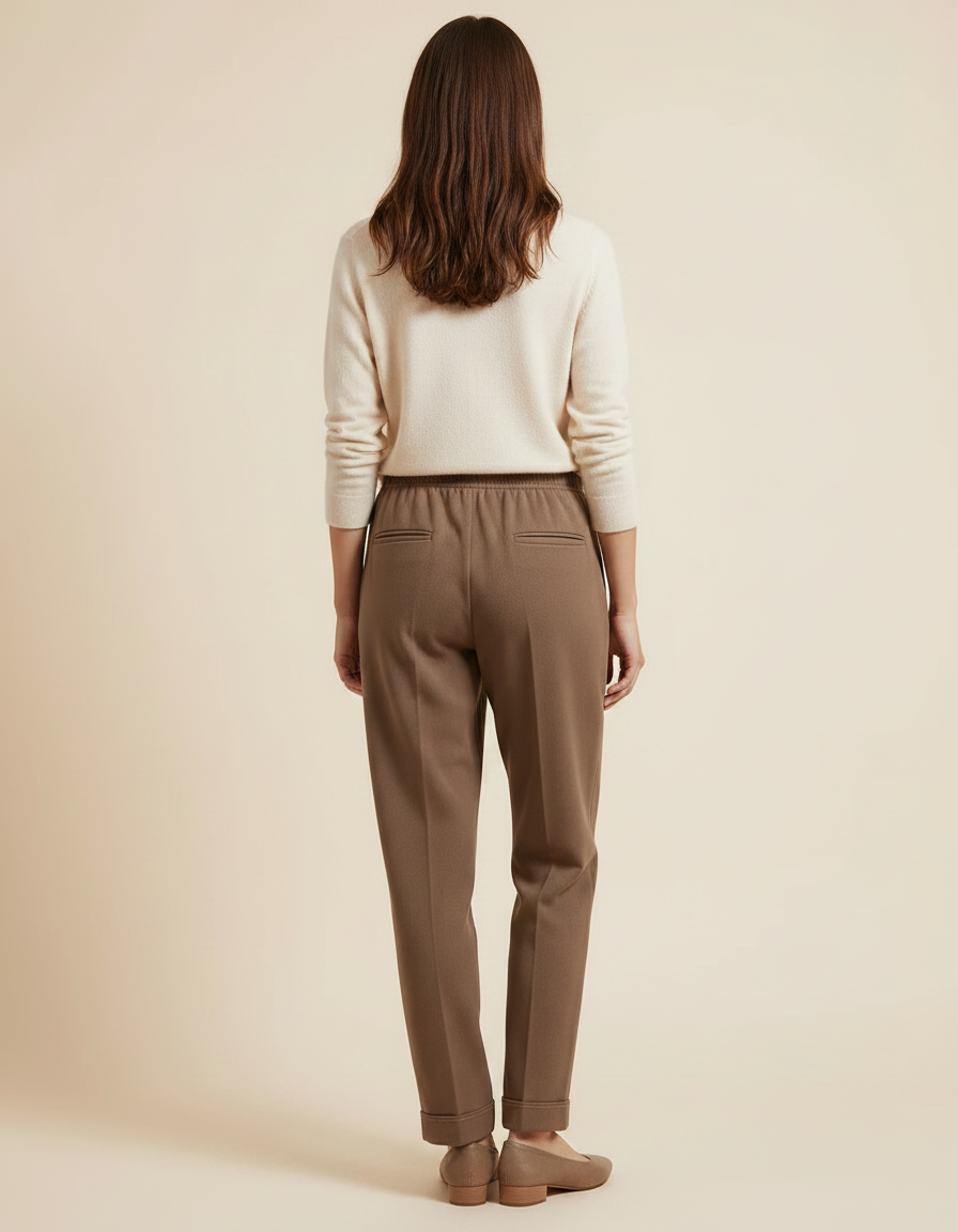 Pantalon Marron Droit Coton Taille Haute Décontracté - Molleton - vue 2