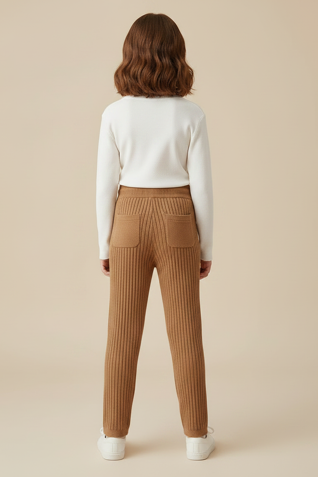 Pantalon Marron Côtelé Tricoté Confortable Droit Enfant - Maille - vue 2