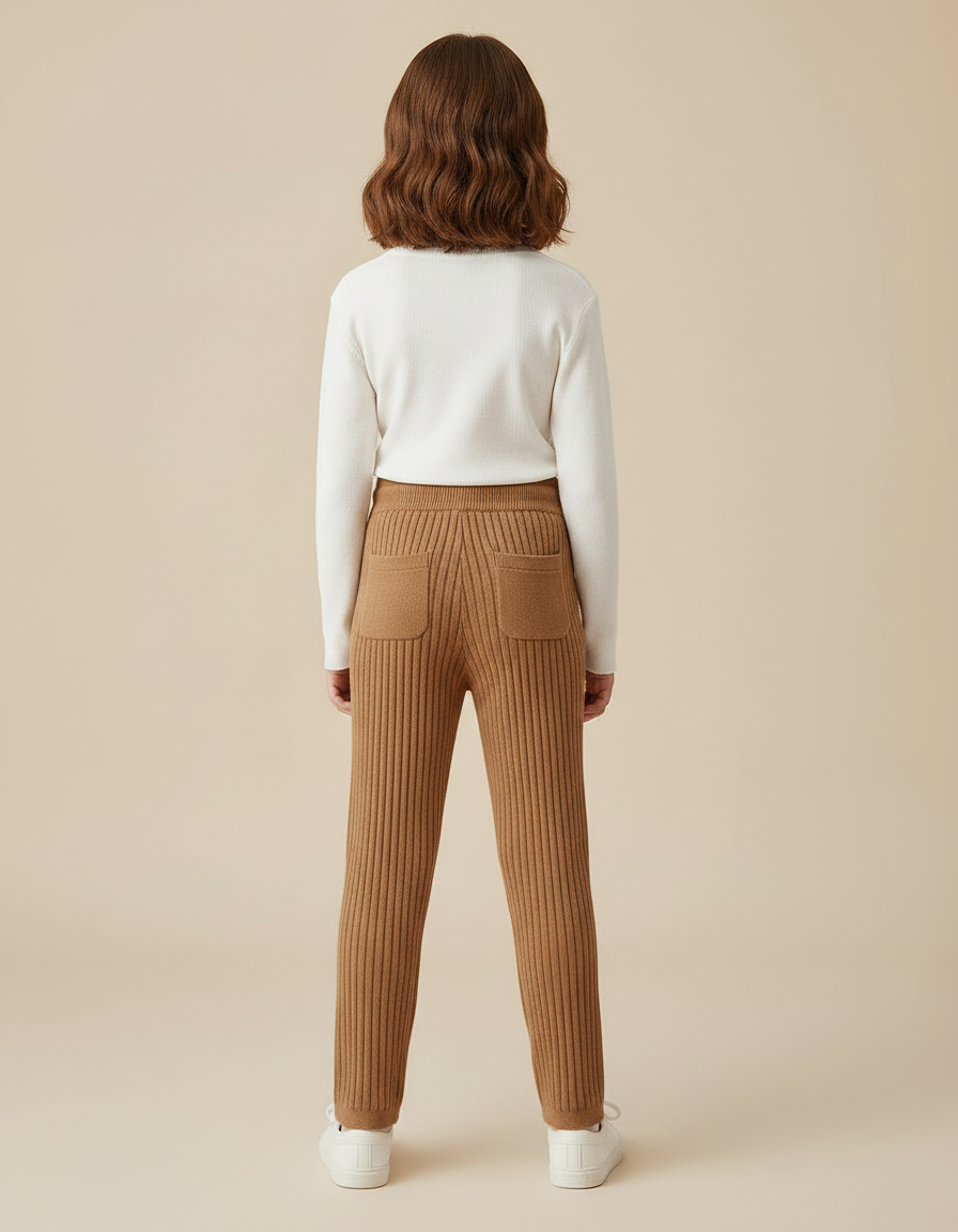 Pantalon Marron Côtelé Tricoté Confortable Droit Enfant - Maille - vue 2