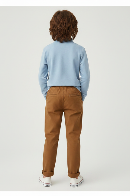 Pantalon Marron Enfant Décontracté Brodé Confortable - Coton - vue 2