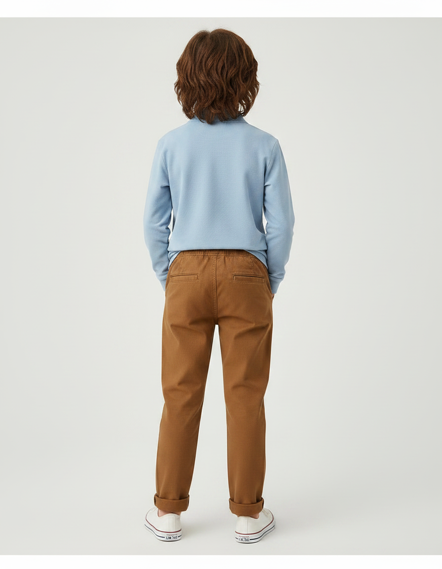 Pantalon Marron Enfant Décontracté Brodé Confortable - Coton - vue 2