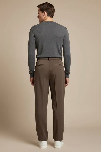 Pantalon Marron Plissé Ample Décontracté Élégant - Gabardine - vue 2