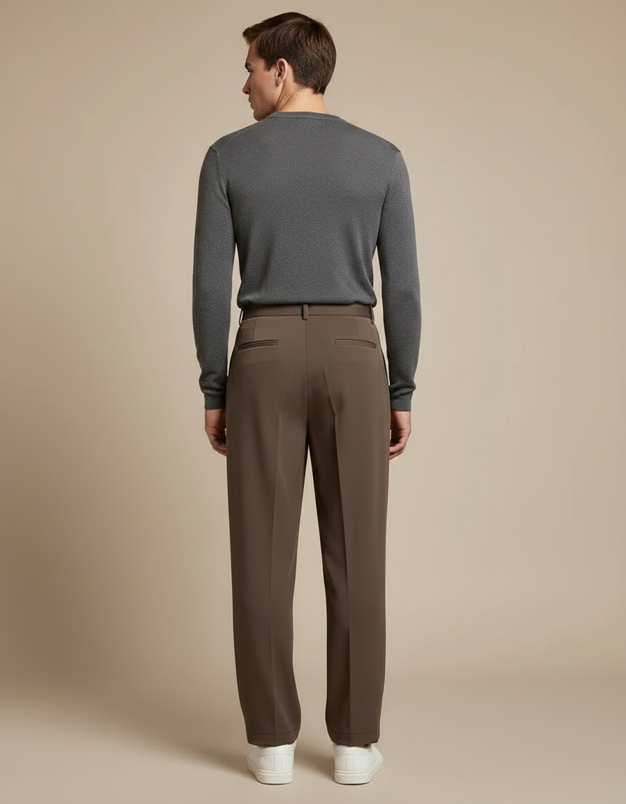 Pantalon Marron Plissé Ample Décontracté Élégant - Gabardine - vue 2