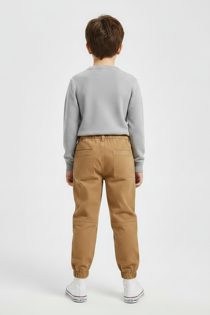 Pantalon Marron Cargo Coton Élastiqué Enfant Décontracté - vue 2