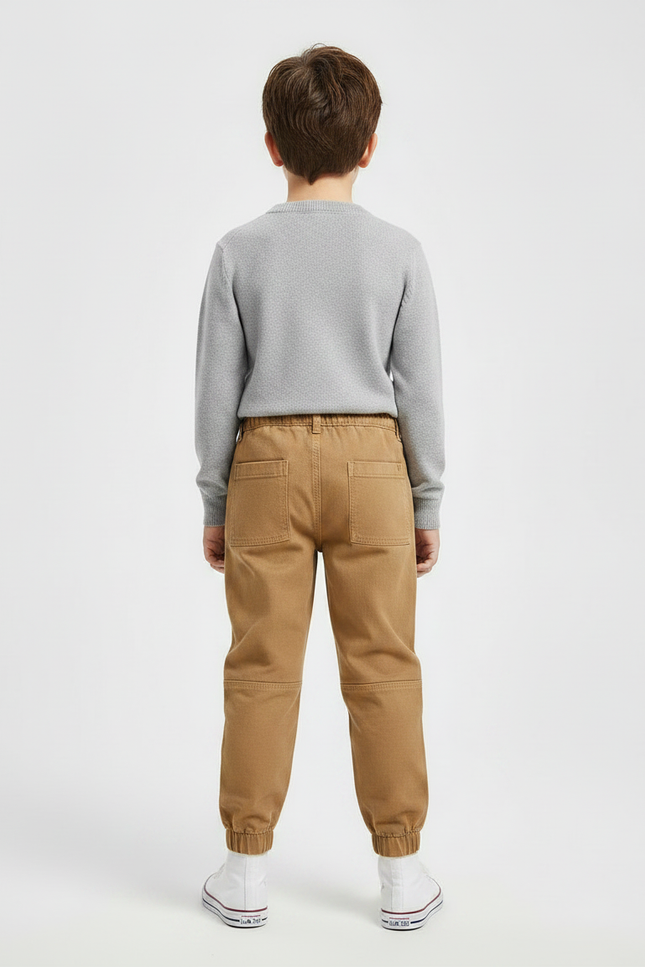 Pantalon Marron Cargo Coton Élastiqué Enfant Décontracté - vue 2