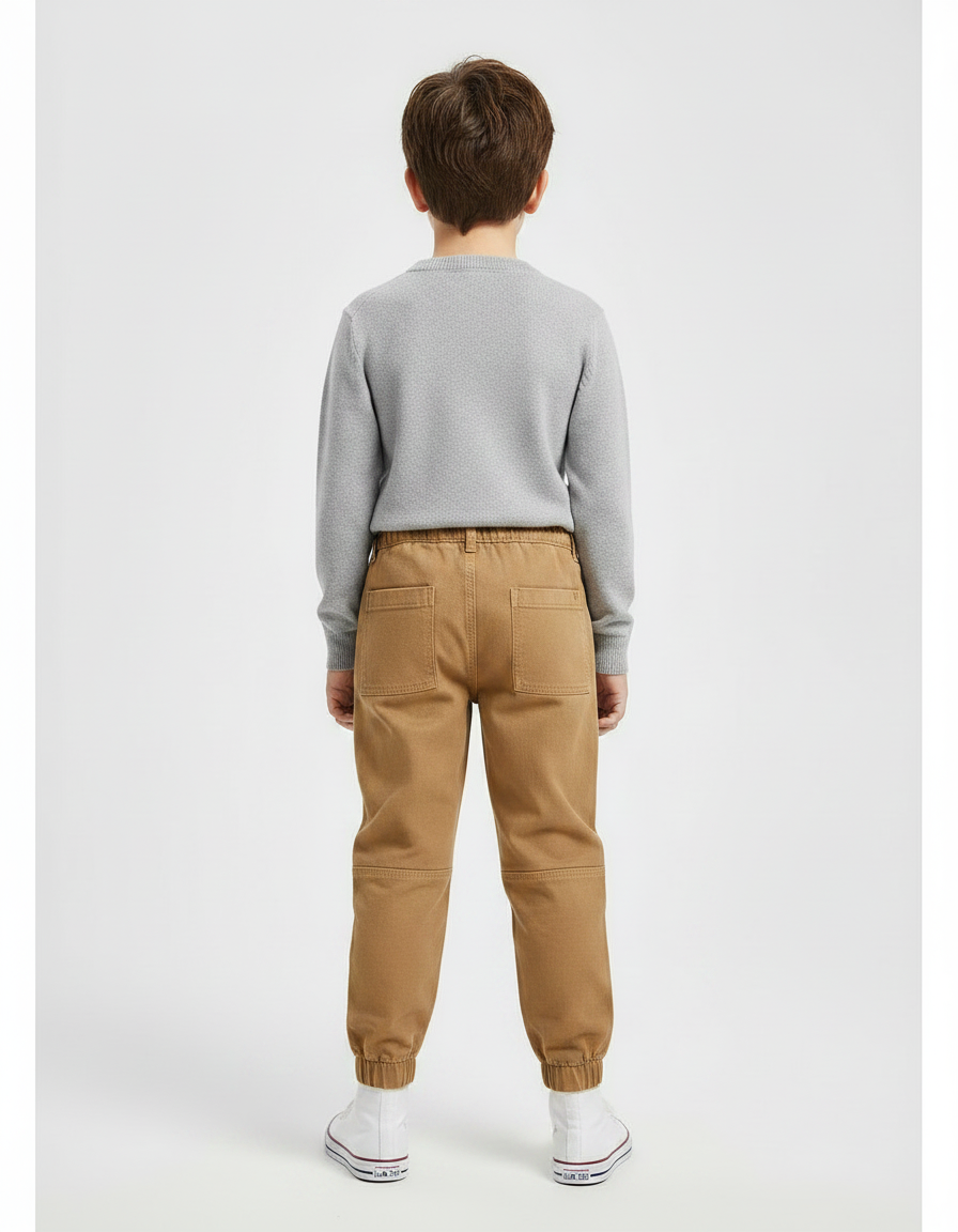 Pantalon Marron Cargo Coton Élastiqué Enfant Décontracté - vue 2