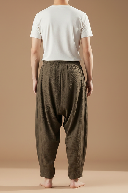 Pantalon En Lin Marron Homme - Kaki - vue 2