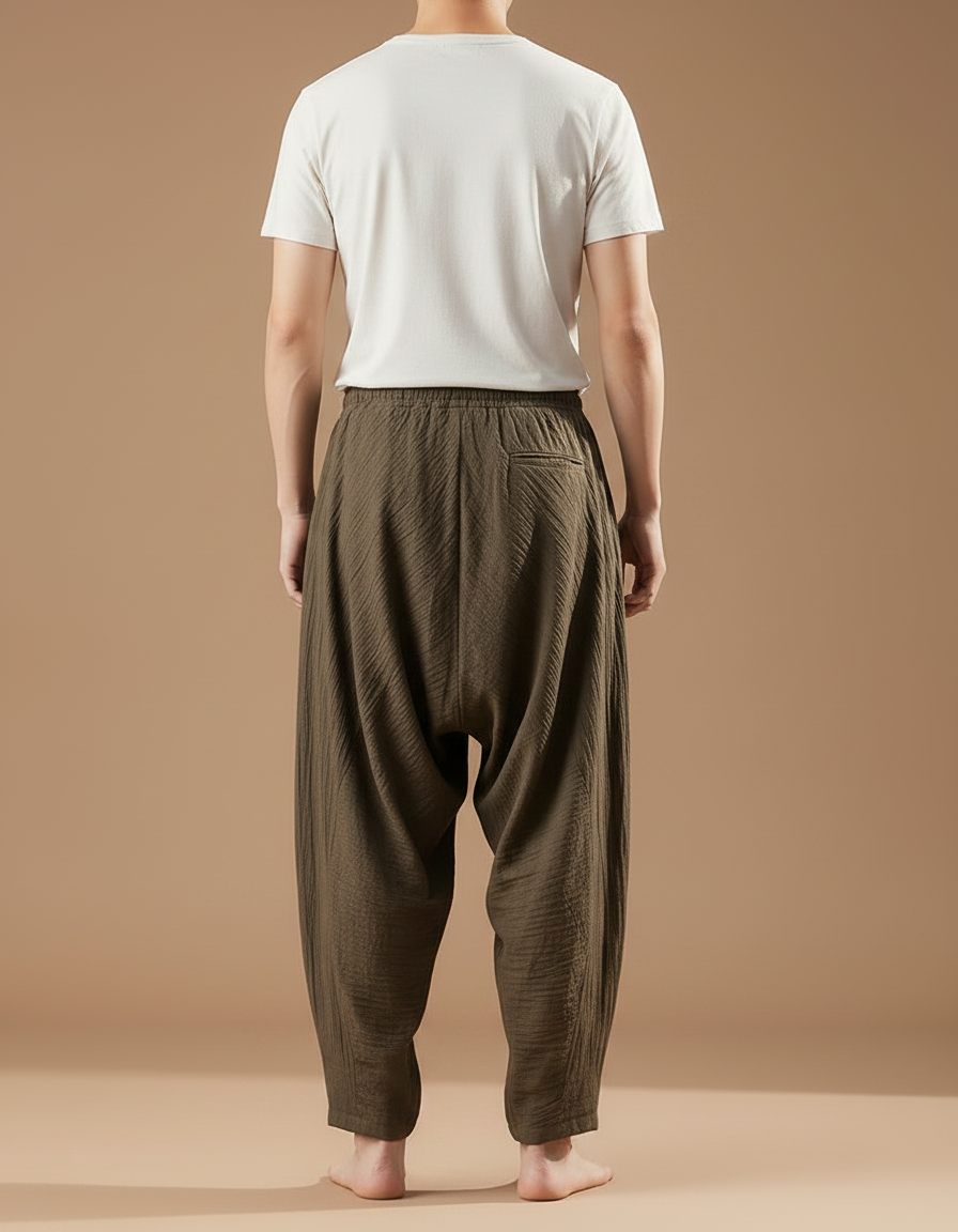 Pantalon En Lin Marron Homme - Kaki - vue 2